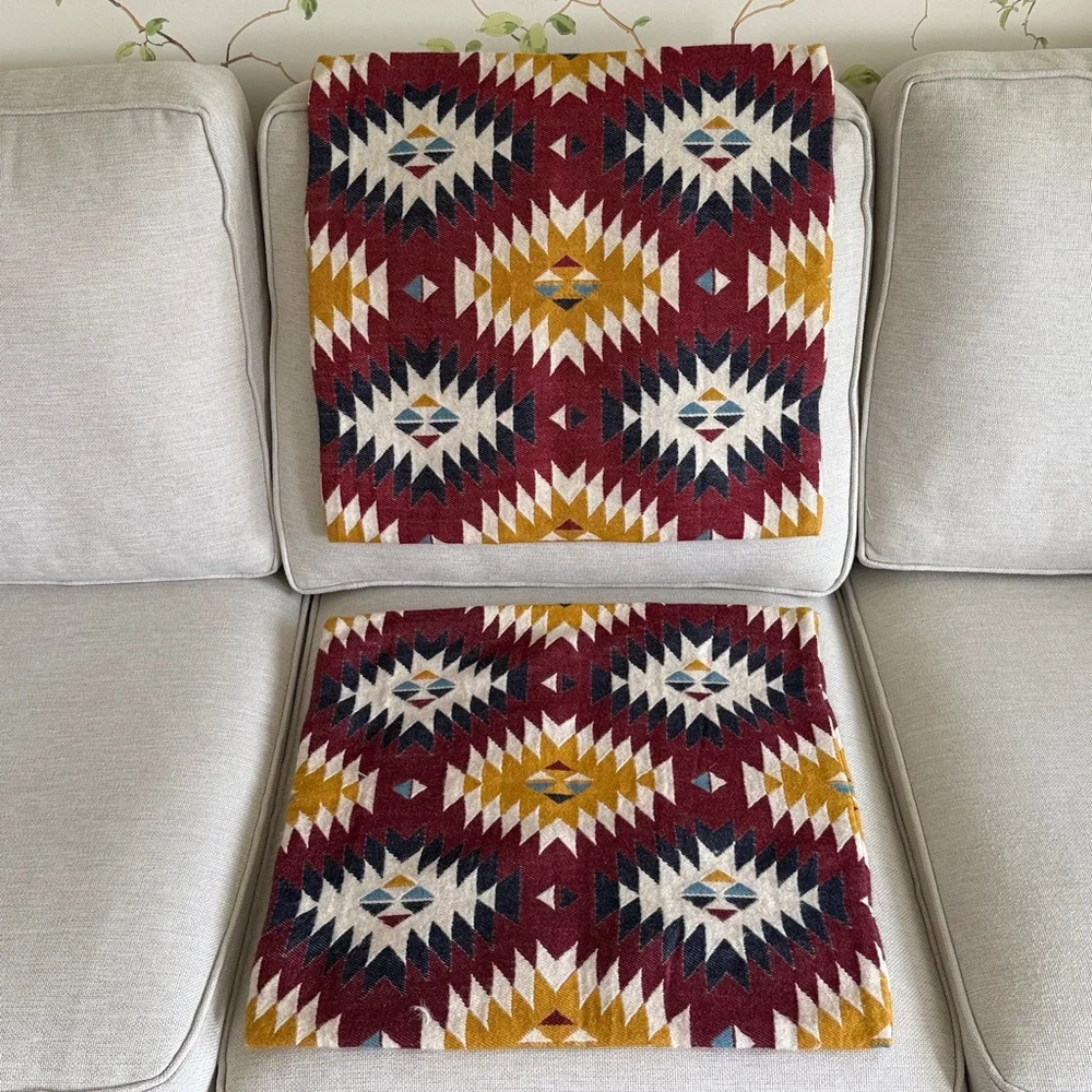 IKEA Fransine Southwestern Aztec Pillow Covers Burgundy, Navy & Gold